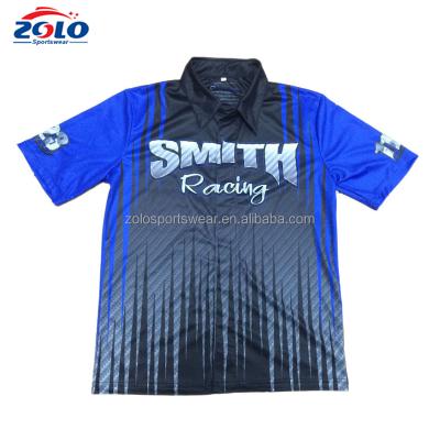 China 2015 Quality Men's Full Size Breathable Button Sublimation Pit Crew Shirts, Racing Team Shirt for sale