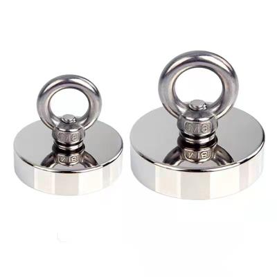 China Durable 16mm 25mm 40mm Nickel-Coating Base Neodymium Pot Magnet Heavy Duty Magnetic Hook for sale