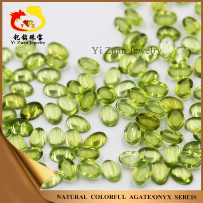 China wholesale price oval peridot natural stone 6x3mm cabochon set or color fire for sale