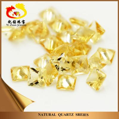 China Color Play or Fire Square Princess Cut Natural Yellow Topaz Crystal Quartz Citrine Stone for sale