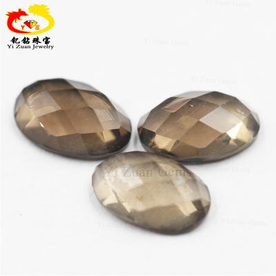 China Trendy Faceted Oval Cut Flat Bottom Energy Charged Smoky Quartz Crystal Stone Bangle Jewelry Gemstone Chip For Bracelet for sale