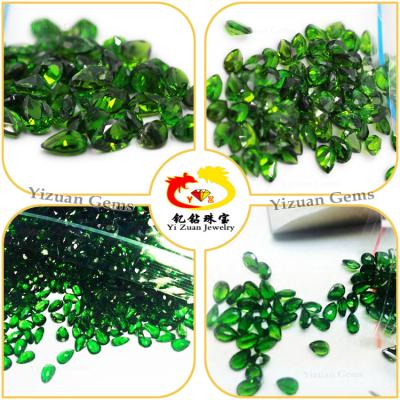 China Color Play Or Fire Diopside Small Size Natural Pear Faceted Cut Chrome Supply for sale