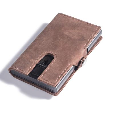 China 2021 Fashion Credit Card Holder RFID Metal Case Men's Slim Minimalist Wallet Made Of Genuine Leather for sale