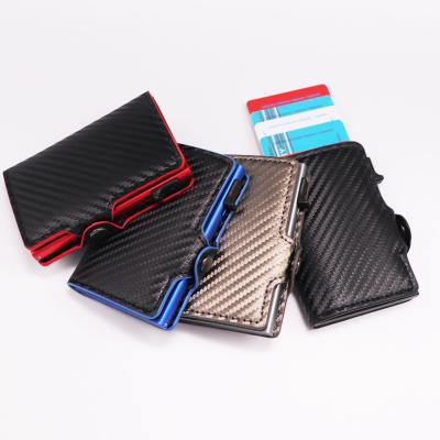 China 2021 RFID PU Carbon Fiber Credit Card Holder Case Slim Mini Leather Wallet Private Label For Men for sale