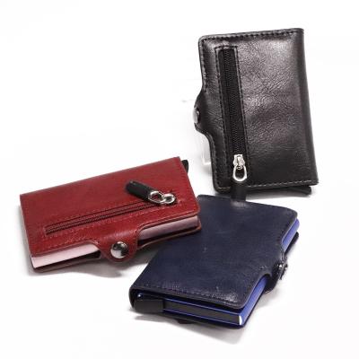 China Vintage Hot Selling High Quality Automatic Men Purse Wallet Supplier RFID Leather Aluminum Card Holder for sale