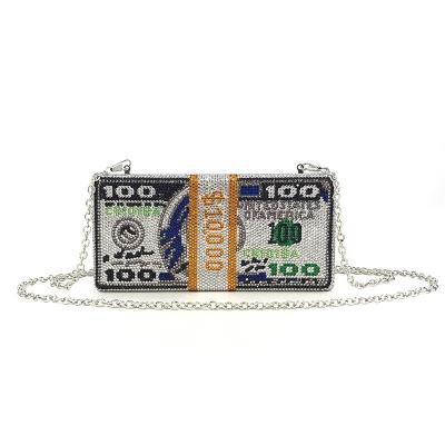 China New Crystal Money USD Luxury Diamond Dinner Evening Bags Party Purses Fashion Quality Clutch Bags Dollar Design for sale