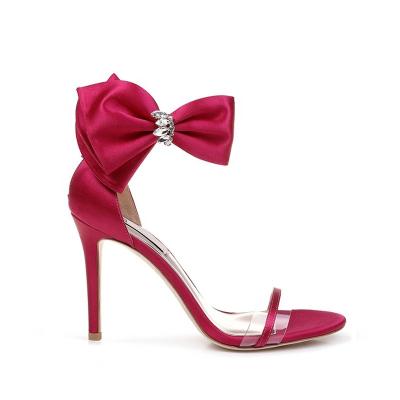 China Women's Anti-slippery Women's Bow Ankle Strap Sandal Satin Bow Dress Sandals Wedding Fancy Sandals for sale