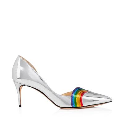 China 2020 Anti-slippery stylish low heels shoes rainbow women heels silver stiletto high heels office work pumps ladies for sale