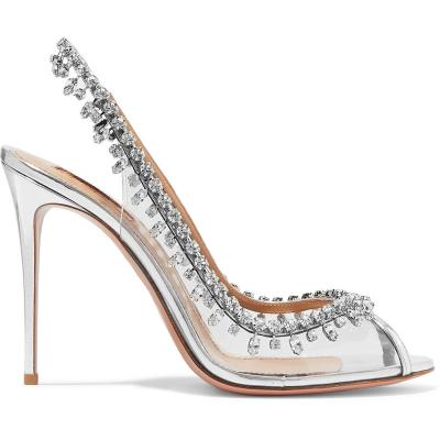 China Size Increasing Fashionable Crystal Sandals Stiletto Transparent Clear Material Shoes for sale