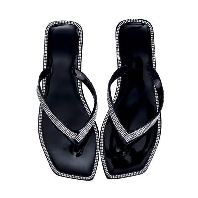 China Fashion Trend Women Summer Rhineston Square Black Transparent Head Flip Flops Slipper for sale