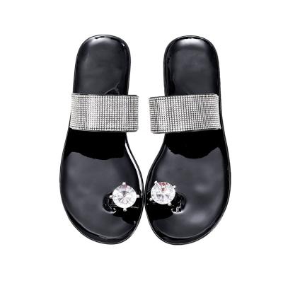 China Fashion Trend Women Summer Rhinestone Special Knot Strap Shiny Colorful Flat Toe Sandal Open Slipper for sale