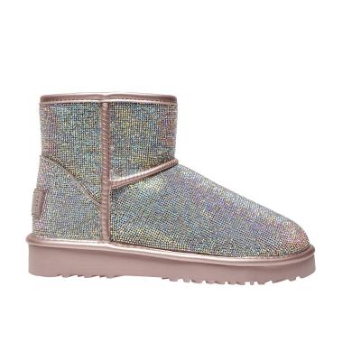 China Breathable Leather Boots Girls Sheepskin Winter Snow Boot Shoe With Stone for sale