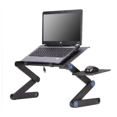 China (Size) 360 Degree Adjustable Arm Laptop Portable Folding Aluminum Desk with Fan Stand Table for Bed Sofa for sale