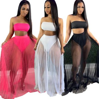 China Anti-Static Mesh Skirt 3 Piece Set Dress Nightclub Swimsuit With Wrapped Breasts And Mesh Skirt Fashion Women Hot Push Up Three Piece Mini for sale