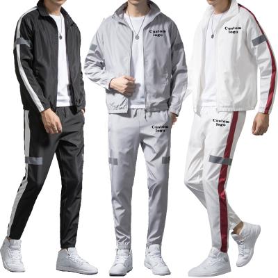 China 2021 Men Tracksuit Set Fleece Suit Thick Jacket QUICK DRY Reflective Stripes Sweat Suits Fitness Jogger Set Street Wear Running Tracksuit for sale