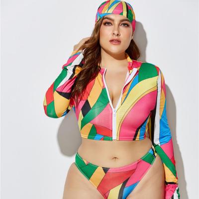 China 2022 hot sale print women fashion swimwear breathable plus size 3 piece swimwear fashion swimwear for fat woman for sale