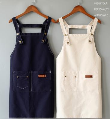 China High Quality Fashion Canvas Shoulder Strap Apron Cloth Cafe Kitchen Cleaning Restaurant Cooking Logo Aprons With Pockets Custom Made for sale