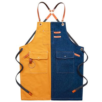 China Mats Chef Cotton Canvas Cross Back Baking Apron with Pockets for Women and Men Adjustable Strap Kitchen Cooking Bib Baking Apron for sale