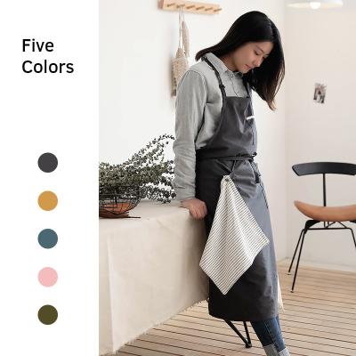 China Adjustable Full Length Korean Nordic Japanese Cotton Cleaning Canvas Apron With Hand Cloth Kitchen Baking Floral Florist Apron For Women for sale