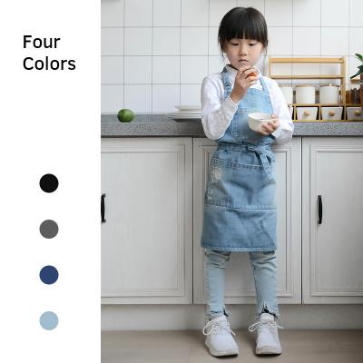 China High Quality Cleaning Jean Denim Kids Apron With Pockets Painting Chef Aprons Kitchen Cooking DIY Baking Aprons For Children for sale