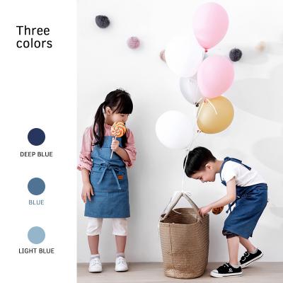 China Custom High Quality Soft Blue Logo Kids Cleaning Apron Stylish Artist Apron Child Jean Garden Chef Barista Denim With Pocket 3 for sale