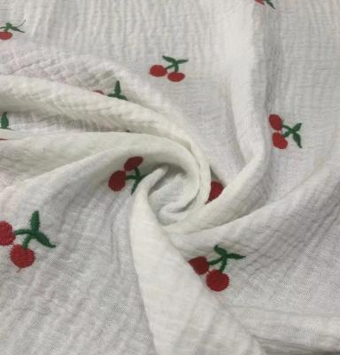 China Breathable cotton crepe fabric embroidery fabric cherry pattern suitable for pajamas, children's clothing for sale