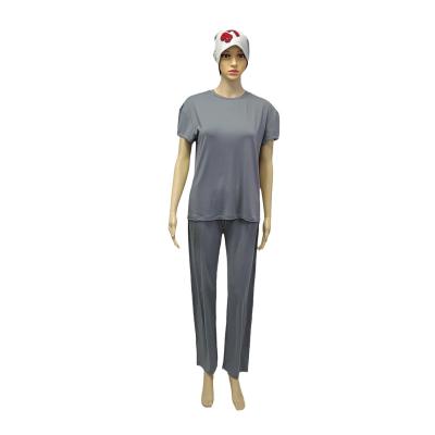 China QUICK DRY two sides sanding solid gray adult short sleeve homewear women loungwear top color pajama set woman for sale