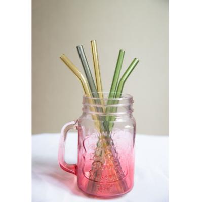 China 7mm Eco Friendly Logo Clear Recyclable Drinking Straws Bent Glass Straw Bent Glass Straws Set Reusable for sale