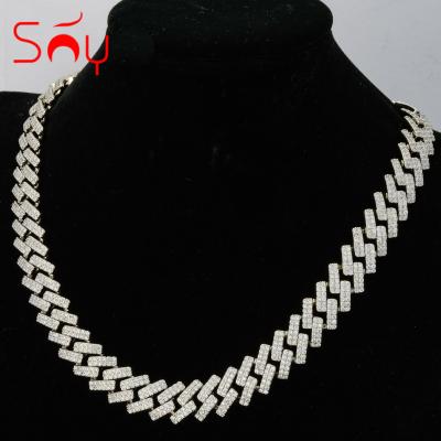 China Hiphop Full Rhinestone 14mm 14K Gold Plating Miami Cuban Link Chain Hiphop Necklace Brass Jewelry for sale