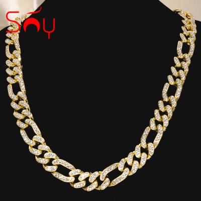 China Hiphop Cuban Link Chain CZ Zircon Lab Diamond One Row Necklaces Brass Gold Plated Opp Bag Hiphop for sale