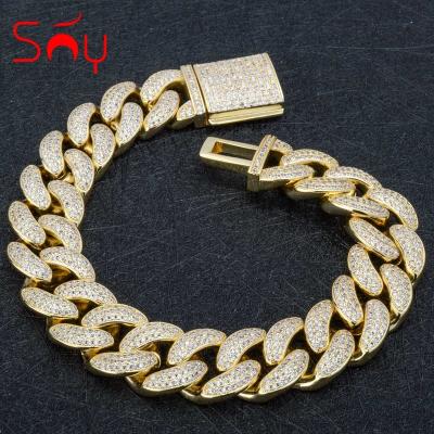 China Hiphop Custom 8mm to 12mm Miami 18K Gold Plated Jewelry Restriction Iced Out Diamond Men Stainless Steel Cuban Link Chain Bracelet for sale