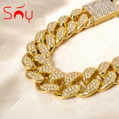 China Real Diamond Cuban Link Chain Bracelet Hip Hop Mens Womens Hiphop Gold Bangle Iced Out Diamond Curb Cuban 18k Gold for sale