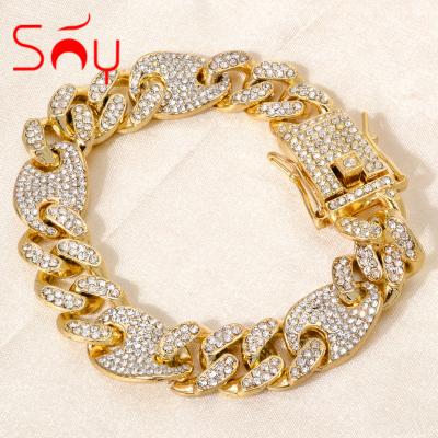 China Hiphop Hip Hop Chain Bracelets Men Gold 18k Gold Plated Miami Brass Chain Cuban Bracelets for sale