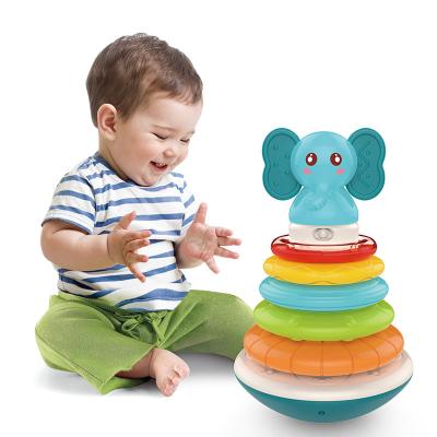 China Plastic stacks of circles stacking ring STEM learning toy has an encouraging elephant that lights up with chubby rocker for baby for sale