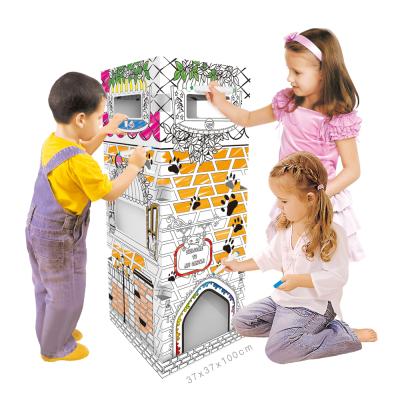 China 3D The Cat Castle Cardboard Playhouses Diy Doodle Toy Popular Toys House Games 3D The Cat Castle Cardboard Playhouses Diy Doodle Toy For Kids for sale