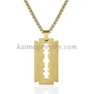 China Creative Hiphop Men's Razor Shape Stainless Steel Razor Gold Blade Chain Dogtag Pendant Necklace for sale