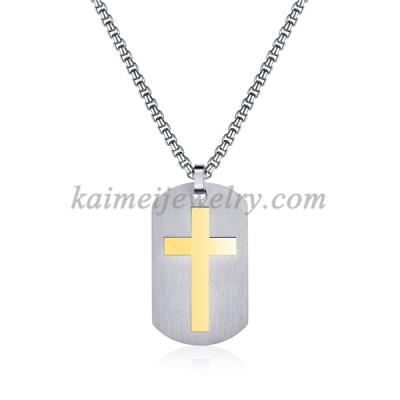 China FASHIONABLE IP Gold Plating High Polished Color Double Two Layer Stainless Steel Cross Pendant Necklace for sale