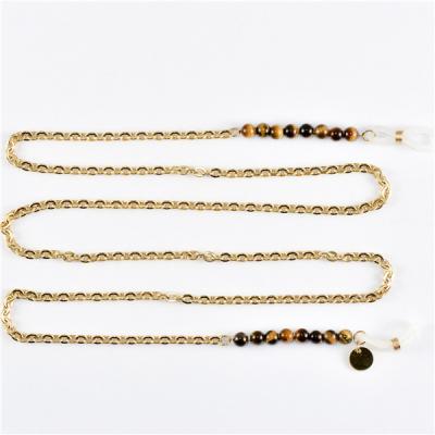 China Wholesale Advertising Gold Plated Glass Beads Chains For Women Men Metal Sunglasses Clip Sunglasses Necklace for sale