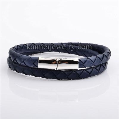 China Wholesale Handmade Men's Fashionable Multilayer Braided Blue Leather Bracelet Casual/Sports for sale