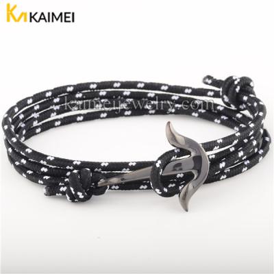 China Stainless Steel Best Selling Rope Anchor Mens Womens Fashion Black Nylon Nautical Bracelet for sale