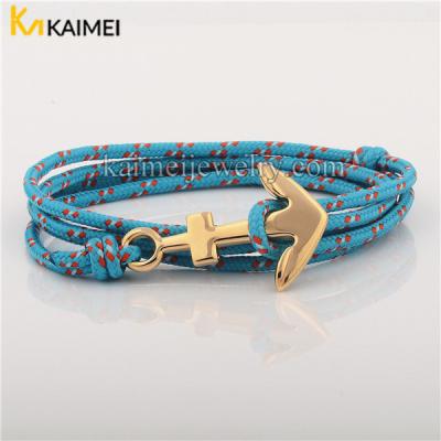 China New Design Stainless Steel Gold Metal Cross Anchor With Nylon Wire Bracelets for sale