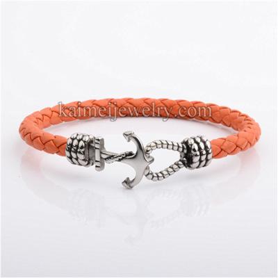 China FASHIONABLE Hot Selling Men's Accessory Stainless Steel Anchor Braided Leather Bracelet For Men's Gift for sale