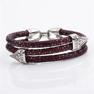 China High Quality Luxury Silver and Gem Stone Stingray Cord Stainless Steel Bracelet for sale