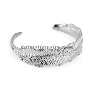 China TRENDY Simple Design 316L Stainless Steel Cuff Feather Silver Bangles for sale