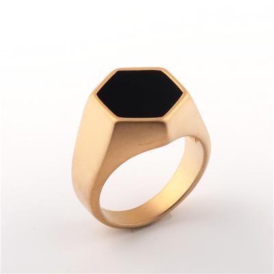 China Custom Enamel Black Logo Gold Ring With The New Fashion Trendy Wholesale Jewelry For Men for sale