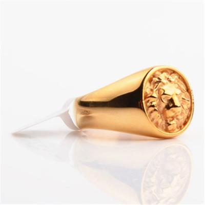 China Fashionable Wholesale 18K Gold PVD Plated 316L Stainless Steel Ring Lion Head Ring Men's Jewelry for sale