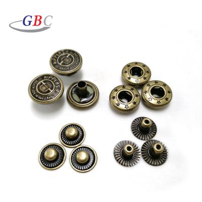 China 4 Parts Dry Cleaning Nickel 15mm Metal Snap Free Antirust Buttons For Garment for sale