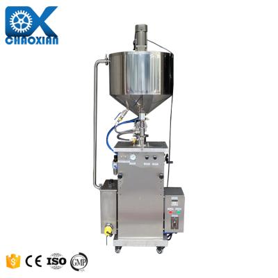 China Low Noise Semi-automatic Food Liver Pate Lokma Sauce Bottle Lotion Heat Mixing And Filling Machine for sale