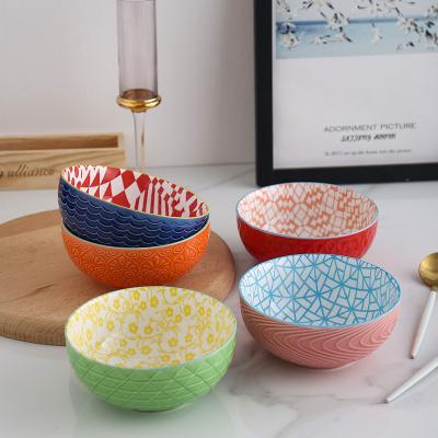 China Sustainable Plant Color Impressing Ceramic Bowl For Dinner for sale