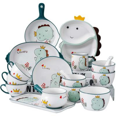 China Sustainable Wholesale Healthy Kids Dinnerware Set Ceramic Dish Set Baby Food Grade Child Use Dinnerware Dish Set for sale